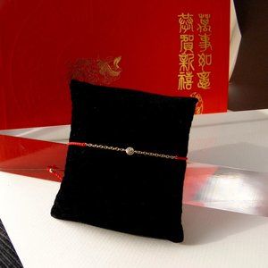 Red lucky threads with 14K gold over sterling silver &CZ hand woven bracelet